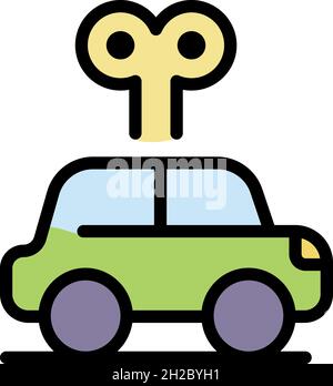 Clockwork car icon. Outline clockwork car vector icon color flat isolated Stock Vector