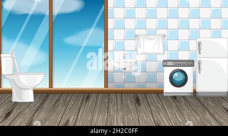 Scene with washing machine and refrigerator in the toilet illustration Stock Vector