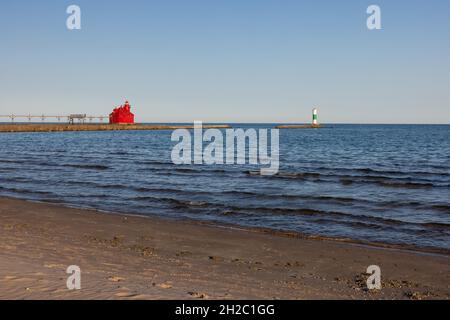 Sturgeon Bay Breakwater Lighthouse On Lake Michigan Stock Photo