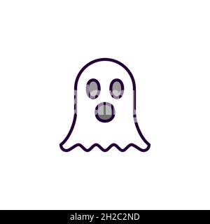 Cute cartoon Halloween ghost. Pixel perfect, editable stroke line art icon Stock Vector