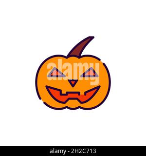 Jack o lantern. Traditional Halloween carved pumpkin with evil grinning face. Pixel perfect, editable stroke colorful line art icon Stock Vector