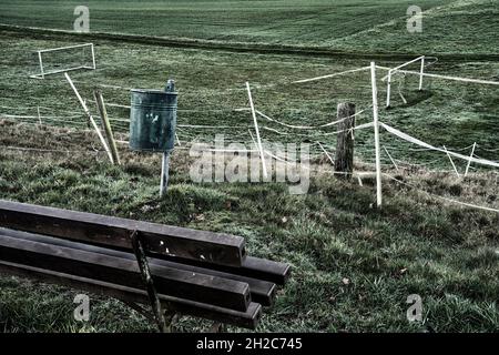 Rural  soccer ground, Wesertal, Gewissenruh, Weser Uplands, Weserbergland, Hesse, Germany Stock Photo