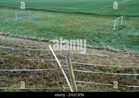 Rural  soccer ground, Wesertal, Gewissenruh, Weser Uplands, Weserbergland, Hesse, Germany Stock Photo