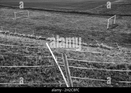 Rural  soccer ground, Wesertal, Gewissenruh, Weser Uplands, Weserbergland, Hesse, Germany Stock Photo