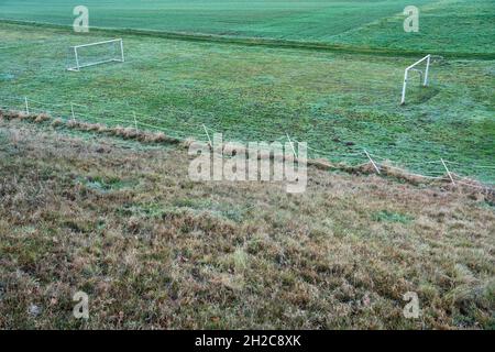 Rural  soccer ground, Wesertal, Gewissenruh, Weser Uplands, Weserbergland, Hesse, Germany Stock Photo