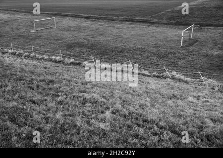 Rural  soccer ground, Wesertal, Gewissenruh, Weser Uplands, Weserbergland, Hesse, Germany Stock Photo