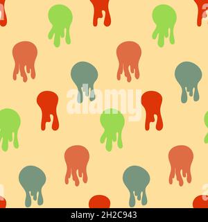 Seamless pattern red blue yellow abstract jellyfish, flowing drops of liquid contrasting vector illustration Stock Vector