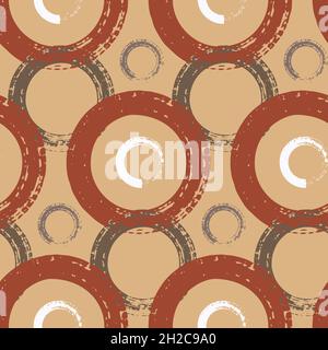 Seamless pattern, abstract background round shape, graffiti circle vector illustration beige brown color Stock Vector