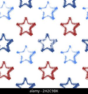 Seamless pattern, abstract background with a star in the colors of the American flag USA, imitation of graffiti vector illustration Stock Vector