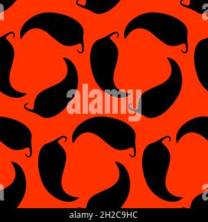 Seamless pattern, black chili pepper on a red background, vector illustration for textiles, wallpaper and wrapping paper Stock Vector