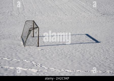 Rural  soccer ground, Wesertal, Gewissenruh, Weser Uplands, Weserbergland, Hesse, Germany Stock Photo