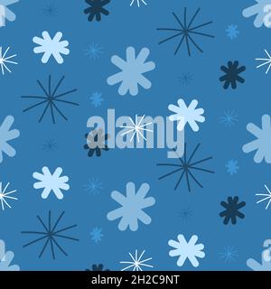 Blue white snowflakes, hand drawing seamless pattern vector illustration Stock Vector