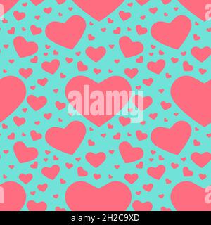 Seamless pattern, heart big and small on a blue background, vector illustration for textiles, wallpaper and wrapping paper Stock Vector