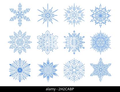 Symmetrical snowflake set, snowflake star shaped. Vector illustration Stock Vector