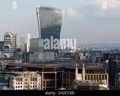 London, Greater London, England, October 09 2021: View of London skyline over rooftops towards the Walkie Talkie skyscraper. Stock Photo