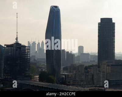 London, Greater London, England, October 09 2021: Modern architecture including skyscrapers on a sunny evening. Stock Photo