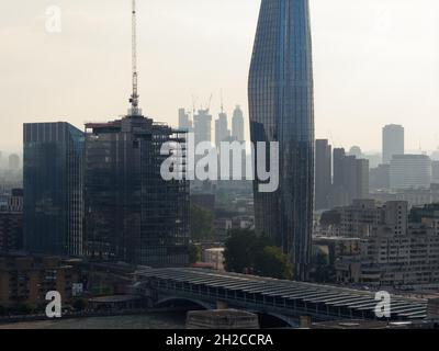London, Greater London, England, October 09 2021: Modern architecture including skyscrapers on a sunny evening. Stock Photo