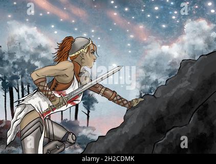 fantasy warrior woman illustration Stock Photo