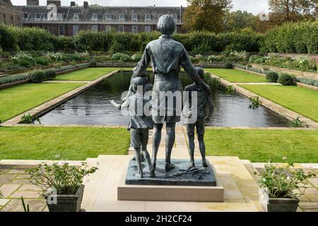 LONDON: The Princess Diana Memorial Garden at Kensington Palace in London. The statue is of Princess Diana with a group of children Photo: David Levenson/Alamy Stock Photo