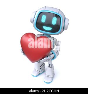 Cute blue robot giving a heart 3D rendering illustration isolated on white background Stock Photo