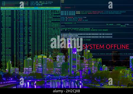 Symbolic image Cybe attack, computer crime, cybercrime, computer hackers attack the IT infrastructure of a city, Frankfurt am Main, Germany Stock Photo