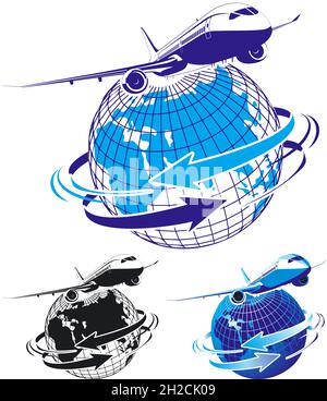 airliner as a logo. Available EPS-8 vector format separated by groups and layers for easy edit Stock Vector