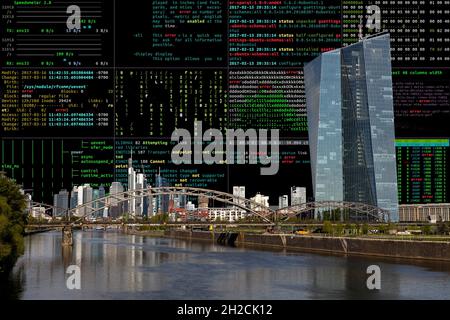 Symbolic image Cybe attack, computer crime, cybercrime, computer hackers attack the IT infrastructure of a city, Frankfurt am Main, Germany Stock Photo