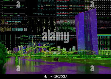 Symbolic image Cybe attack, computer crime, cybercrime, computer hackers attack the IT infrastructure of a city, Frankfurt am Main, Germany Stock Photo