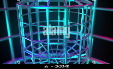 Digital grille made of 3d render of gradient metal. Safe online data storage from cyber hacking. Protective barrier for hazardous substances. Oval cas Stock Photo