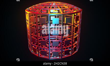 Digital grille made of 3d render of gradient metal. Safe online data storage from cyber hacking. Protective barrier for hazardous substances. Oval cas Stock Photo