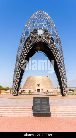 “Arch of Sorrow” monument represents a woman grieving for her family. ALZHIR memorial complex of political repressions in Akmola, Kazakhstan Stock Photo