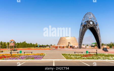 “Arch of Sorrow” monument represents a woman grieving for her family. ALZHIR memorial complex of political repressions in Akmola, Kazakhstan Stock Photo