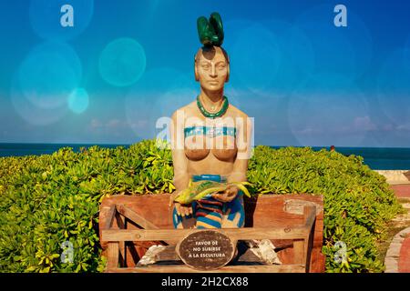 Ixchel Goddess Statue, Isla Mujeres, Mexico. Stock Photo