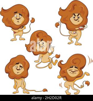 Set of Lion Character Different Poses and Emotions Stock Vector