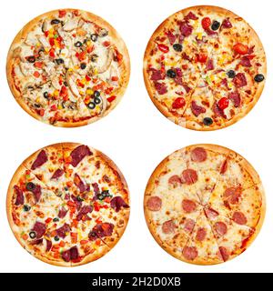 Set of different pizzas collage isolated on white Stock Photo