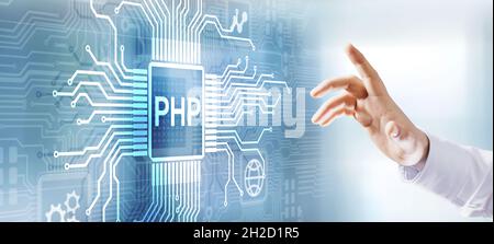 PHP Web development and coding internet and technology concept on virtual screen. Stock Photo