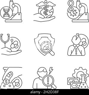 Medical research linear icons set Stock Vector