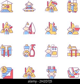 Child safety RGB color icons set Stock Vector