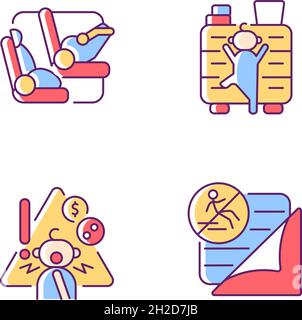 Accidents prevention RGB color icons set Stock Vector
