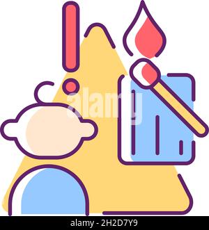 Child and matches and candles RGB color icon Stock Vector