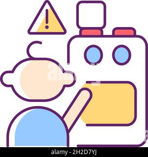 Child and cooking appliances RGB color icon Stock Vector