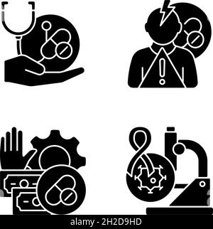 Drug-potency studies black glyph icons set on white space Stock Vector