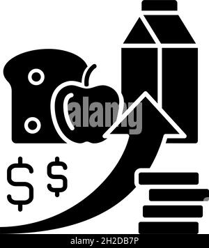 Increasing food prices black glyph icon Stock Vector