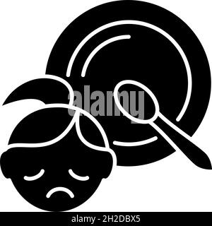 Child hunger black glyph icon Stock Vector