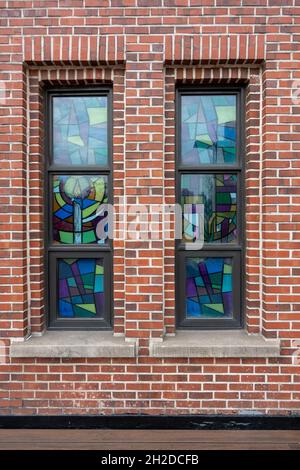 Vertical shot of a window with stained glass Stock Photo - Alamy