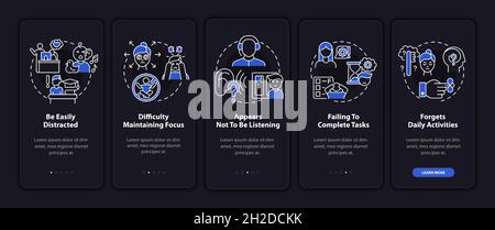 Inattentiveness symptoms onboarding mobile app page screen Stock Vector