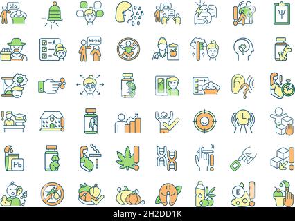 Neurodevelopmental disorder RGB color icons set Stock Vector