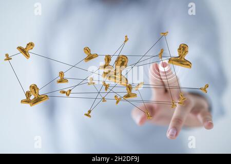 Social media icons floating from man using computer Stock Photo - Alamy