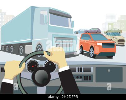 Car on the intersection, illustration Stock Vector