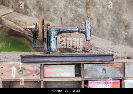 Old sewing maching, High Bickington.Devon Stock Photo